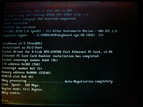 Picture: Boot messages packet driver